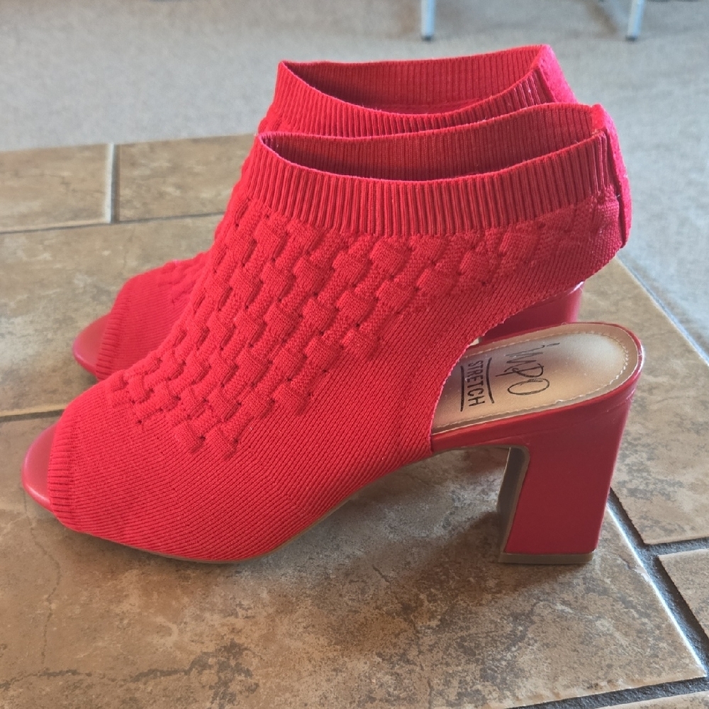 Impo Red Knit Peep-Toe Heels - Picture 3 of 8